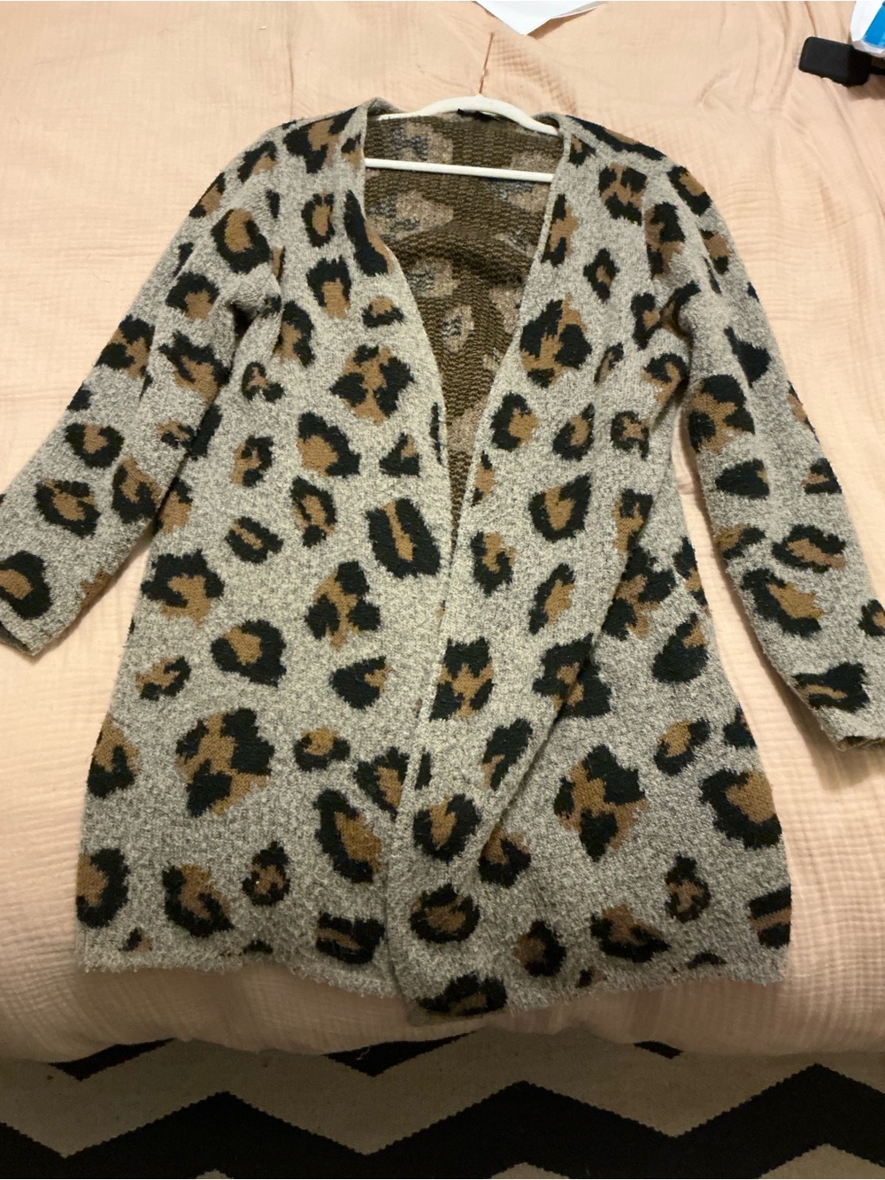 Leopard Print Open-Front Women's Cardigan - Taupe/Black